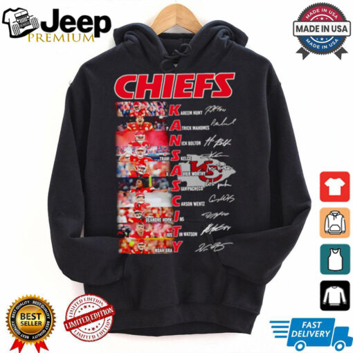 Chiefs Kansas City Kareem Hunt Patrick Mahomes Nick Bolton Travis Kelce signatures shirt