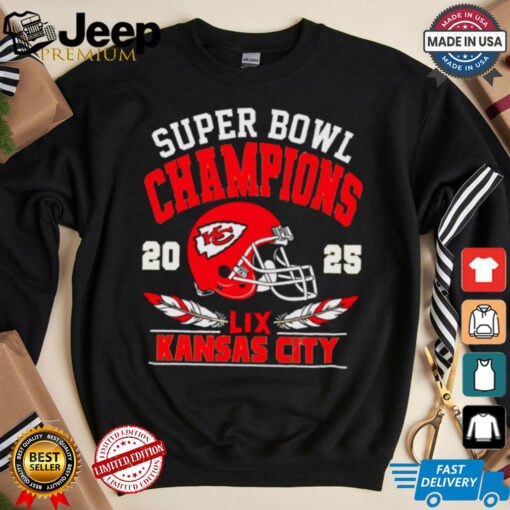 Chiefs Super Bowl Champions 2025 LIX helmet shirt