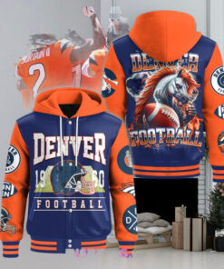 Denver Broncos Football Special Hooded Varsity Jacket – Official Broncos Fan Apparel, NFL Spirit Wear, Limited Edition Hooded Varsity Jacket
