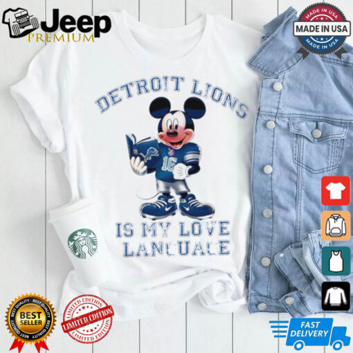Detroit Lions Is My Love Language Mickey Reads Book shirt