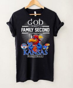 God first family second then Kansas basketball mascot shirt