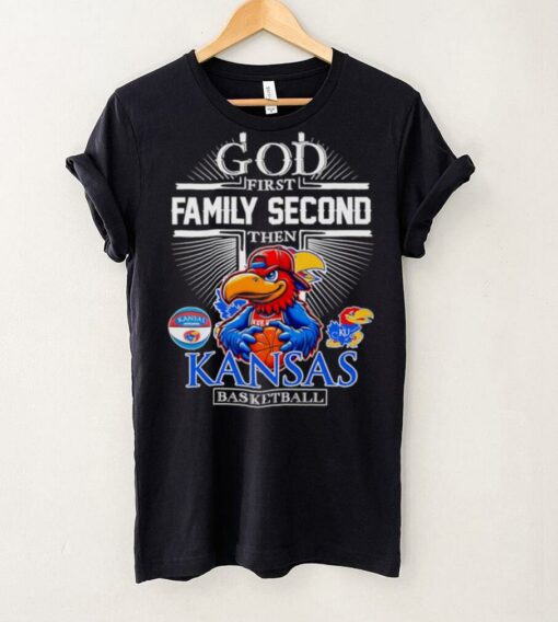 God first family second then Kansas basketball mascot shirt