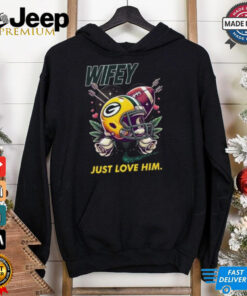 Hubby Wifey just love him her Green Bay Packers helmet shirt