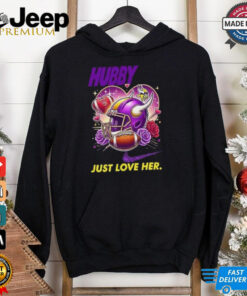 Hubby Wifey just love him her Minnesota Vikings helmet shirt