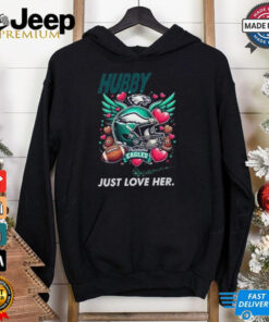 Hubby Wifey just love him her Philadelphia Eagles helmet shirt