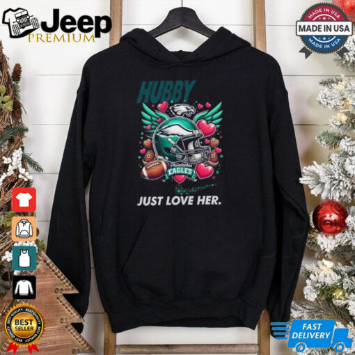 Hubby Wifey just love him her Philadelphia Eagles helmet shirt