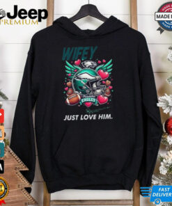 Hubby Wifey just love him her Philadelphia Eagles helmet shirts