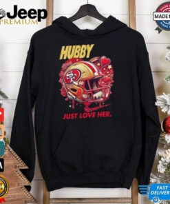 Hubby Wifey just love him her San Francisco 49ers helmet shirt