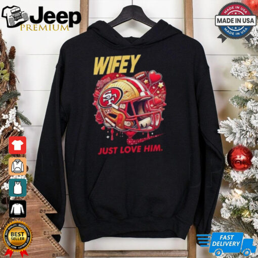 Hubby Wifey just love him her San Francisco 49ers helmet shirts