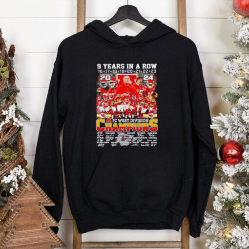 Kansas City Chiefs 9 years in a row AFC West Division Champions 2024 signatures shirt