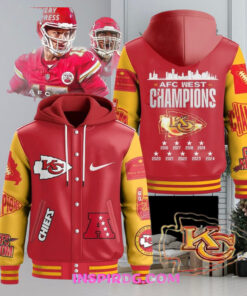 Kansas City Chiefs AFC West Champions Limited Hooded Varsity Jacket – Official Chiefs Fan Apparel, AFC West Champions Gear, Limited Edition Hooded Varsity Jacket
