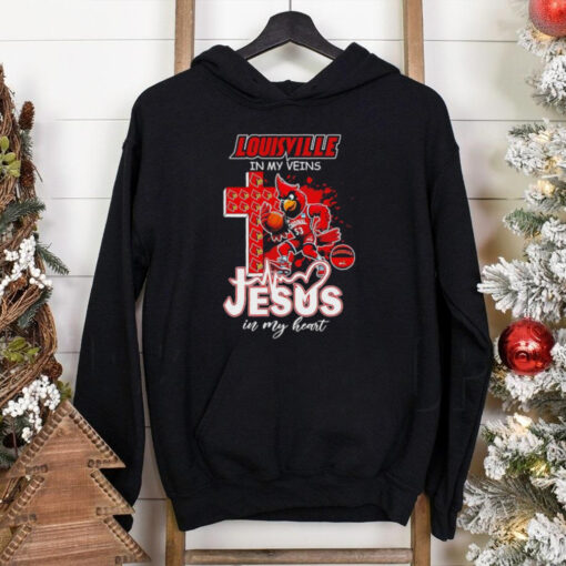 Louisville Cardinals Mascot in my veins Jesus in my heart shirt