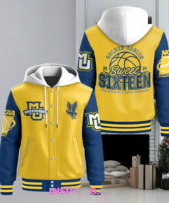 Marquette Golden Eagles Sweet Sixteen Hooded Varsity Jacket – Official Marquette University Apparel, Sweet Sixteen 2024 Gear, Limited Edition Hooded Varsity Jacket