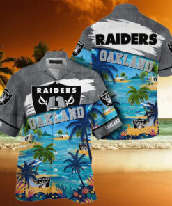 **NFL Oakland Raiders Palm Tree Hot Summer Hawaiian Shirt Gifts for Sports Fans – Tropical design with Oakland Raiders logo and palm trees, ideal for summer and fan gifts.**