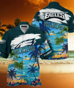 NFL Philadelphia Eagles Palm Tree Hot Summer Hawaiian Shirt Gifts for Sports Fans – Tropical design featuring the Philadelphia Eagles logo and palm trees, perfect for summer and fan gifts.