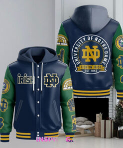 Notre Dame Fighting Irish Limited Hooded Varsity Jacket – Official Notre Dame Fan Apparel, Fighting Irish Spirit Wear, Limited Edition Hooded Varsity Jacket