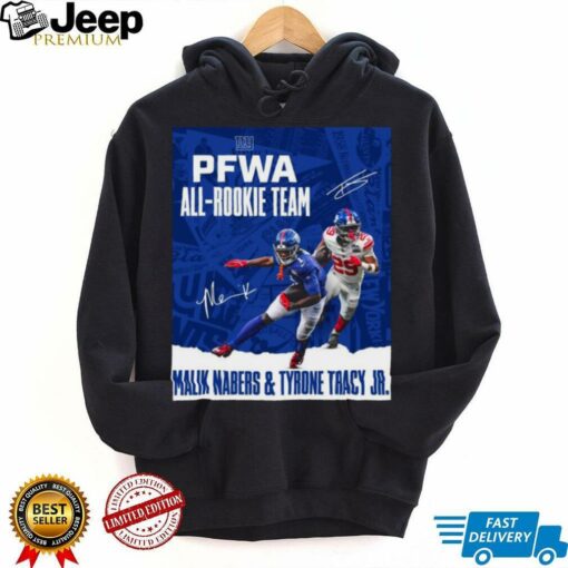 Official Poster New York Giants NFL PFWA All Rookie Team Malik Nabers And Tyrone Tracy Jr. Signatures t shirt