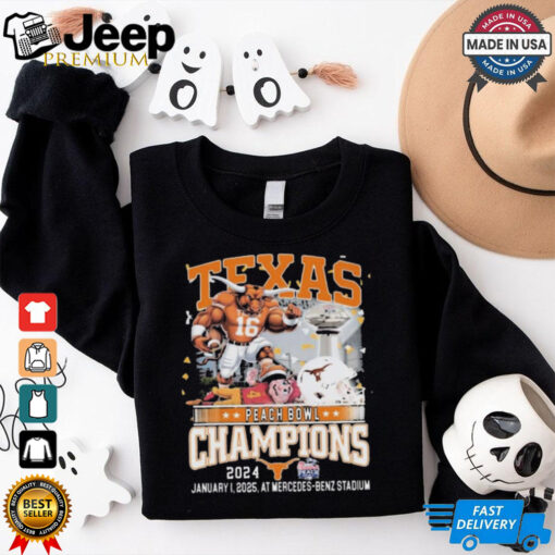 Official Texas Longhorns Vs ASU Peach Bowl January 1 2025 Champions At Mercedes Benz Stadium Mascot t shirt