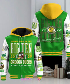 Oregon Ducks Big Ten Champions 2024 Hooded Varsity Jacket – Official Oregon Ducks Fan Apparel, Big Ten Champions 2024 Gear, Limited Edition Hooded Varsity Jacket