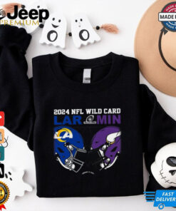 A concise **Rams vs. Vikings 2024-25 NFL Wild Card T-Shirt** featuring dueling helmets to celebrate this epic playoff matchup. Perfect for fans of both teams.