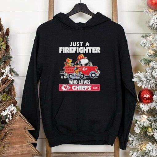 Peanuts Snoopy And Woodstock Just A Firefighter Who Loves Kansas City Chiefs Shirt