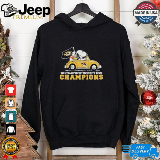 Peanuts Snoopy And Woodstock On Car Missouri Tigers 2024 Music City Bowl Champions Shirt