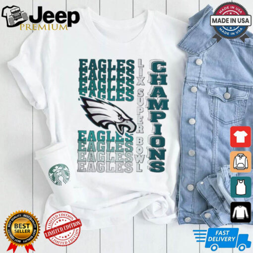 Retro Philadelphia Eagles Gradient Wordmark Lix Super Bowl Champions T Shirt