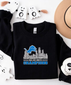 Skyline city Detroit Lions 2024 NFC North Champions player name shirt.