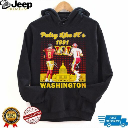 Washington Commanders Jayden Daniels and Carson Wentz party like it’s 1991 city skyline shirt