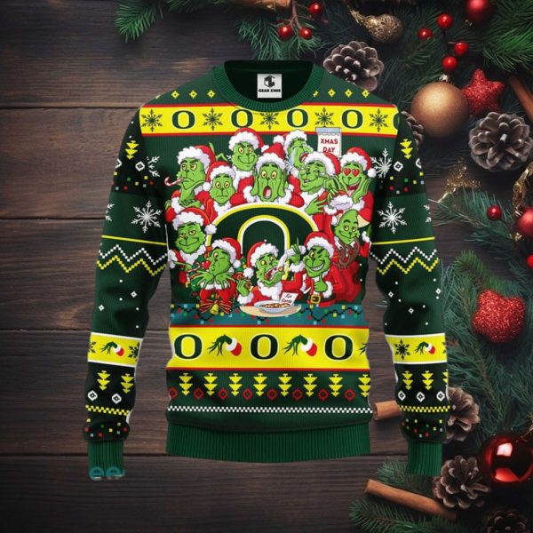 Christmas Gift NCAA Oregon Ducks Cute 12 Grinch Face Xmas Day Men And Women Ugly Christmas Sweater