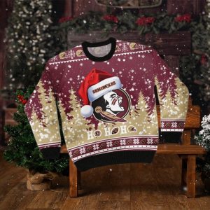 Florida State Seminoles NCAA Santa Claus Hat Ho Ho Ho 3D Custom Name Ugly Christmas Sweater