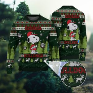 Georgia Bulldogs And Snoopy Ugly Sweater Black And Vibrant Green