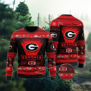 Georgia Bulldogs Football Team Logo Custom Name Personalized Ugly Christmas Sweater, Ugly Sweater, Christmas Sweaters, Hoodie, Sweatshirt, Sweater