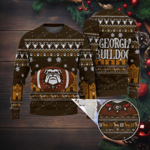 Georgia Bulldogs Logo With Super Bowl Ugly Sweater Brown And Bold Yellow