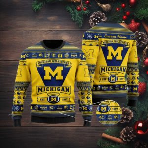 Michigan Wolverines Football Team Logo Personalized Ugly Christmas Sweater Ugly