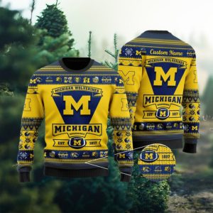 Michigan Wolverines Football Team Logo Personalized Ugly Christmas Sweater Ugly