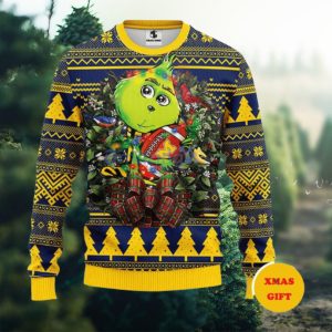 Michigan Wolverines Grinch Hug Christmas AOP Sweater
