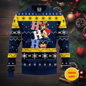 Michigan Wolverines Hohoho Mickey Christmas AOP Sweater
