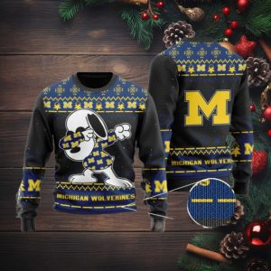 Michigan Wolverines Snoopy Dabbing Holiday Party Ugly Christmas Sweater Ugly