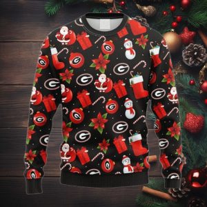 NCAA Georgia Bulldogs Santa Claus Snowman Christmas Ugly 3D Sweater For Men And Women Gift Ugly Christmas