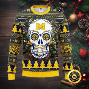 NFL Michigan Wolverines Skull Flower Ugly Christmas Ugly Sweater