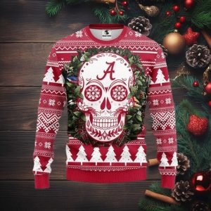 Ncaa Alabama Crimson Tide Skull Flower Ugly Christmas Sweater, All Over Print Sweatshirt, Ugly Sweater, Christmas Sweaters, Hoodie, Sweater