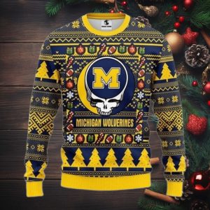 Ncaa Michigan Wolverines Grateful Dead Ugly Christmas Sweater All Over