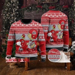 Peanuts Family Snoopy Cartoon Christmas Holiday 2023 For Man And Women Ohio State Buckeyes Ugly Sweater