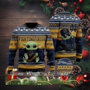 Ugly Sweater Notre Dame Baby Yoda Best Notre Dame Gifts