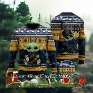 Ugly Sweater Notre Dame Baby Yoda Best Notre Dame Gifts